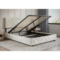 Meubella - Tweepersoonsbed Hernandez - Beige 160x200 cm - Met gaslift