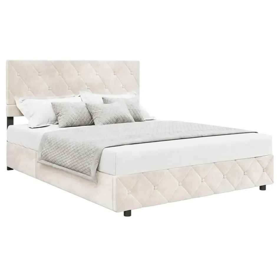 Meubella - Tweepersoonsbed Hernandez - Beige 160x200 cm - Met gaslift