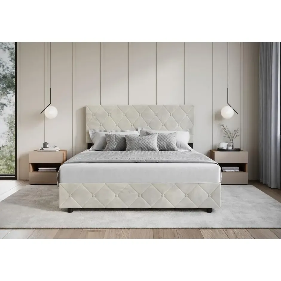 Meubella - Tweepersoonsbed Hernandez - Beige 160x200 cm - Met gaslift