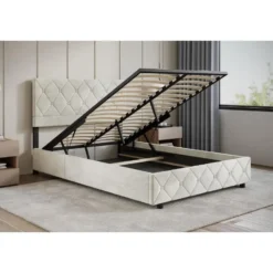 Meubella - Tweepersoonsbed Hernandez - Beige 140x200 cm - Met gaslift