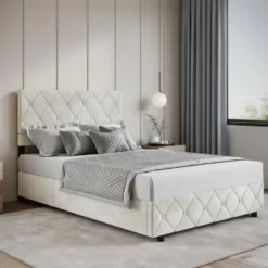Meubella - Tweepersoonsbed Hernandez - Beige 140x200 cm - Met gaslift