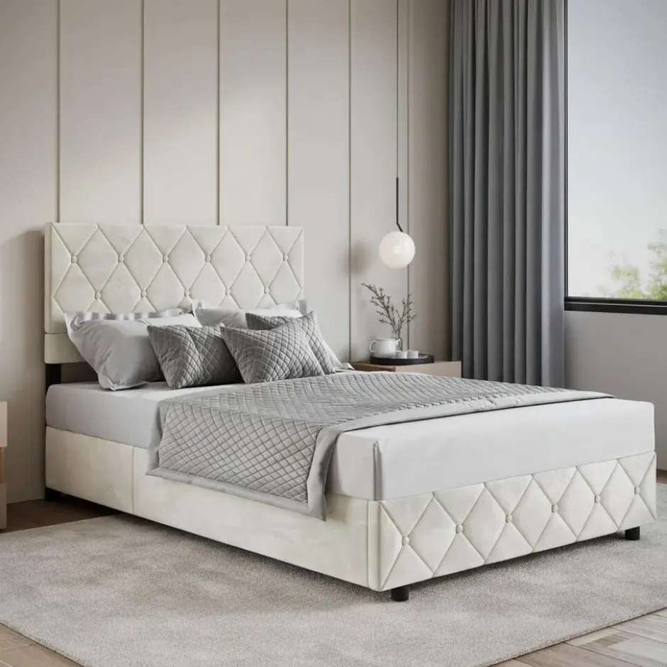 Meubella - Tweepersoonsbed Hernandez - Beige 140x200 cm - Met gaslift