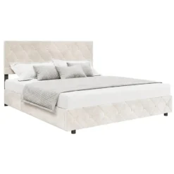 Meubella - Tweepersoonsbed Hernandez - Beige 180x200 cm - Met gaslift
