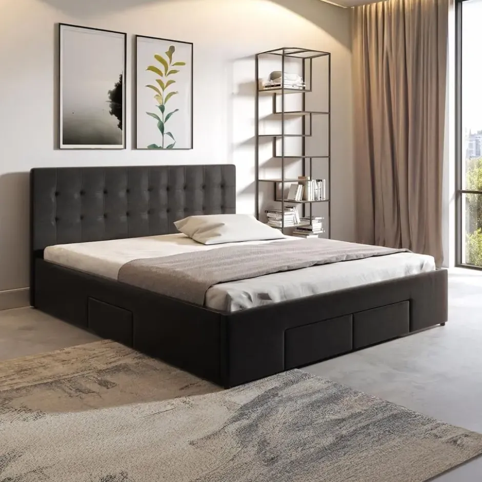 Meubella - Tweepersoonsbed Milo - Zwart - 160x200 cm