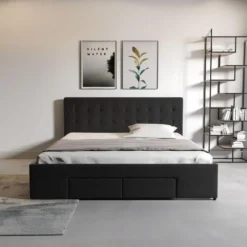 Meubella - Tweepersoonsbed Milo - Zwart - 160x200 cm