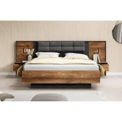 Meubella - Tweepersoonsbed Mulvey - Eiken - Antraciet - 160x200 cm