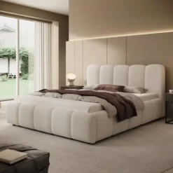 Meubella - Tweepersoonsbed Nolena - Beige teddystof - 160x200 cm