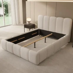 Meubella - Tweepersoonsbed Nolena - Beige teddystof - 160x200 cm
