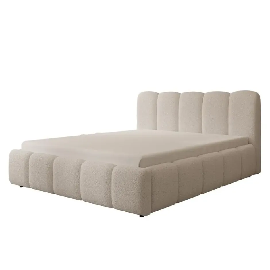 Meubella - Tweepersoonsbed Nolena - Beige teddystof - 160x200 cm