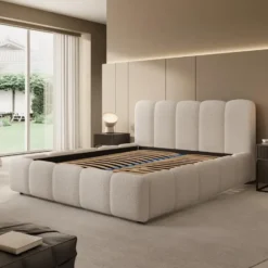 Meubella - Tweepersoonsbed Nolena - Beige teddystof - 160x200 cm