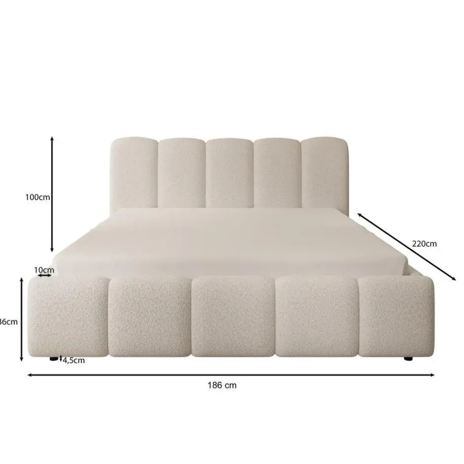 Meubella - Tweepersoonsbed Nolena - Beige teddystof - 160x200 cm