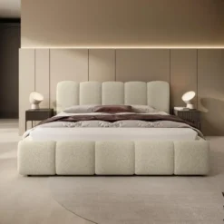 Meubella - Tweepersoonsbed Nolena - Beige stof - 180x200 cm