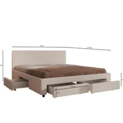 Meubella - Tweepersoonsbed Suente - Beige ribstof - 180x200 cm
