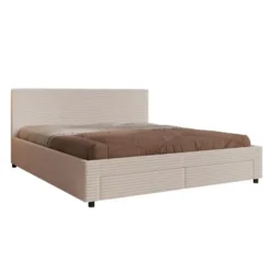 Meubella - Tweepersoonsbed Suente - Beige ribstof - 180x200 cm