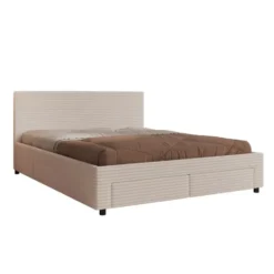Meubella - Tweepersoonsbed Suente - Beige ribstof - 160x200 cm
