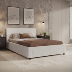 Meubella - Tweepersoonsbed Suente - Wit Teddystof - 140x200 cm