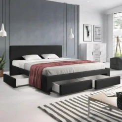 Meubella - Tweepersoonsbed Suente - Zwart - 180x200 cm