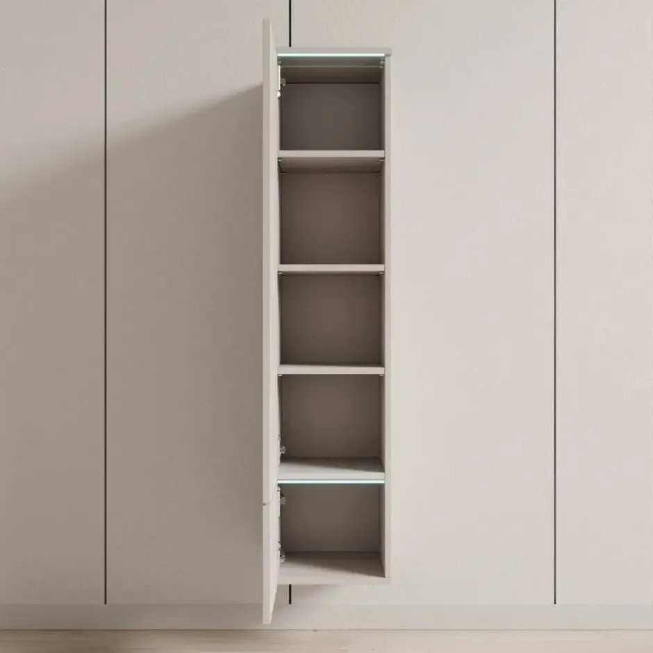 Meubella - Verity - Vitrinekast met LED - Beige - 30x33x130 cm