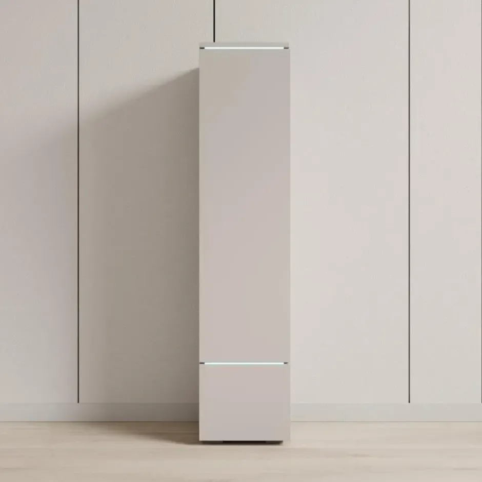 Meubella - Verity - Vitrinekast met LED - Beige - 30x33x130 cm