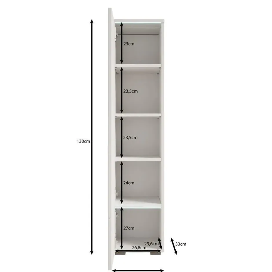 Meubella - Verity - Vitrinekast met LED - Beige - 30x33x130 cm