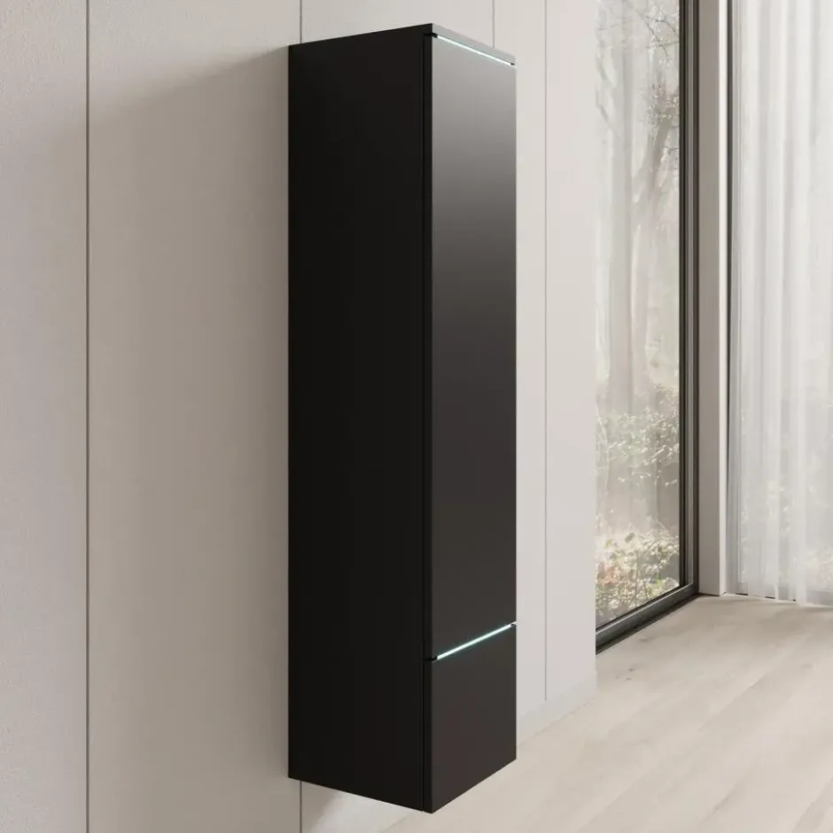 Meubella - Verity - Vitrinekast met LED - Zwart - 30x33x130 cm