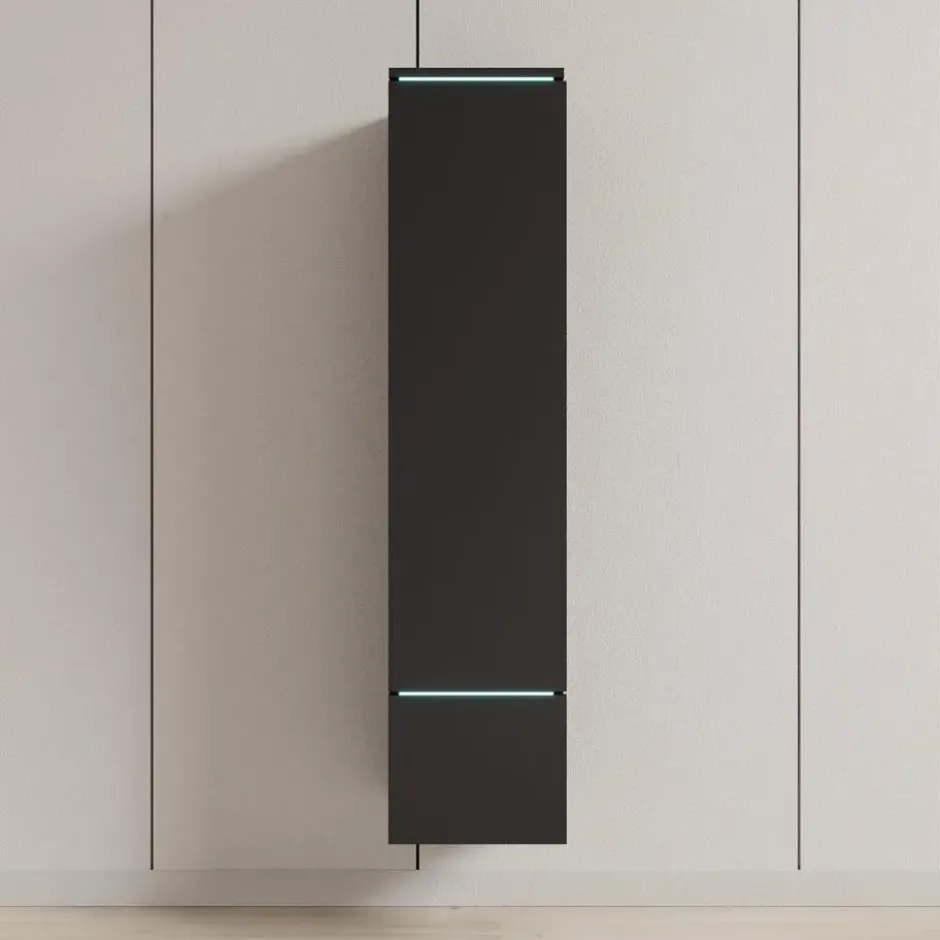 Meubella - Verity - Vitrinekast met LED - Zwart - 30x33x130 cm