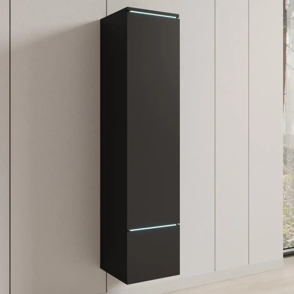 Meubella - Verity - Vitrinekast met LED - Zwart - 30x33x130 cm