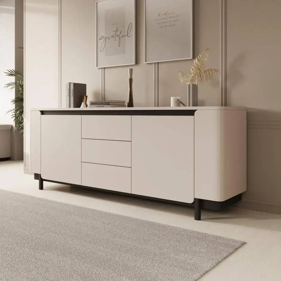 Meubella - Vexon - Dressoir met lades - Beige/Zwart - 205x45x78 cm