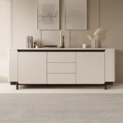 Meubella - Vexon - Dressoir met lades - Beige/Zwart - 205x45x78 cm