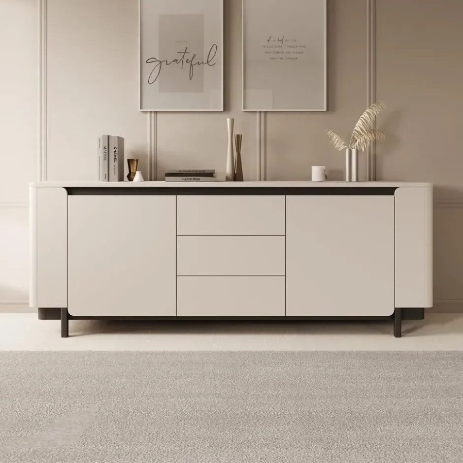 Meubella - Vexon - Dressoir met lades - Beige/Zwart - 205x45x78 cm