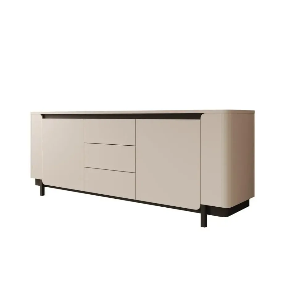 Meubella - Vexon - Dressoir met lades - Beige/Zwart - 205x45x78 cm