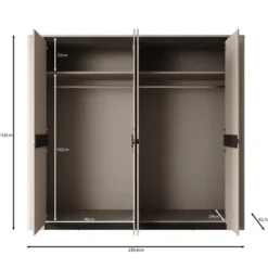 Meubella - Vexon - Kledingkast 4 deuren - Beige/Zwart - 240x63x214 cm