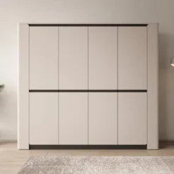 Meubella - Vexon - Kledingkast 4 deuren - Beige/Zwart - 240x63x214 cm