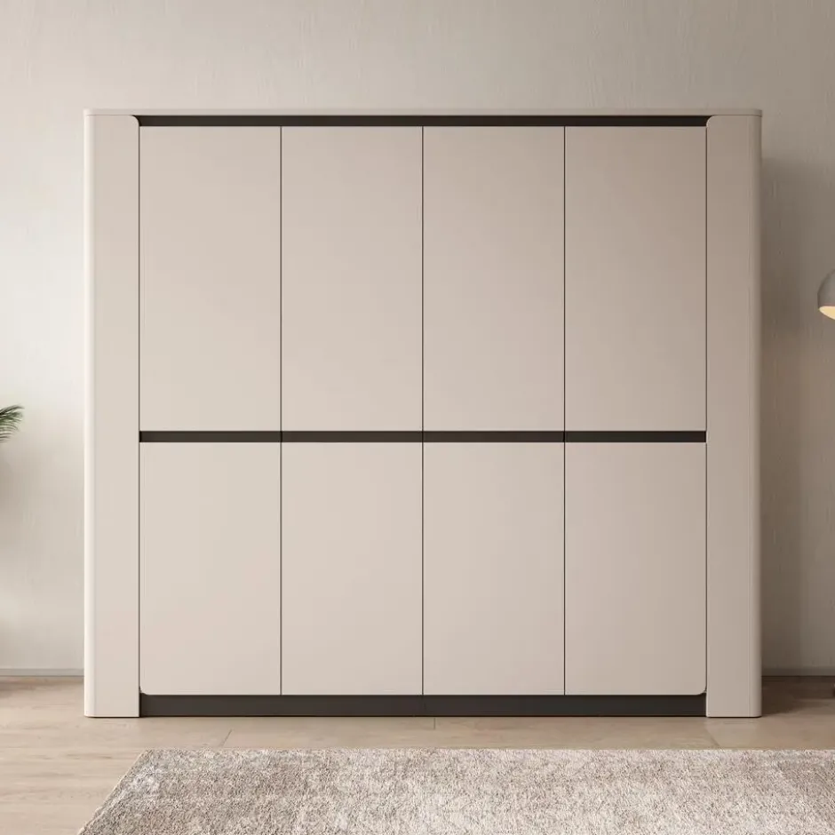 Meubella - Vexon - Kledingkast 4 deuren - Beige/Zwart - 240x63x214 cm