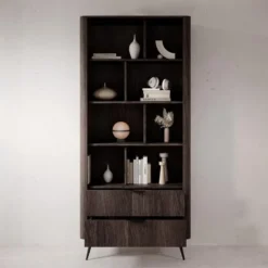 Meubella - Victoria - Boekenkast - Donker eiken - 88x38x194 cm