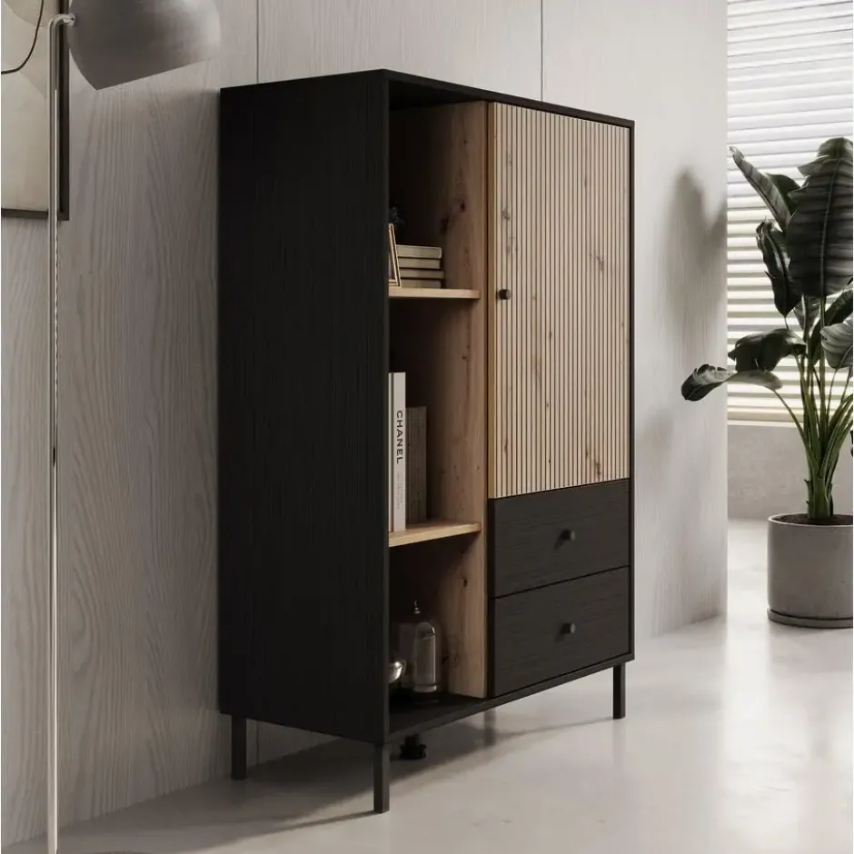 Meubella - Vitrinekast Charles 1 - Zwart eiken - 87 cm