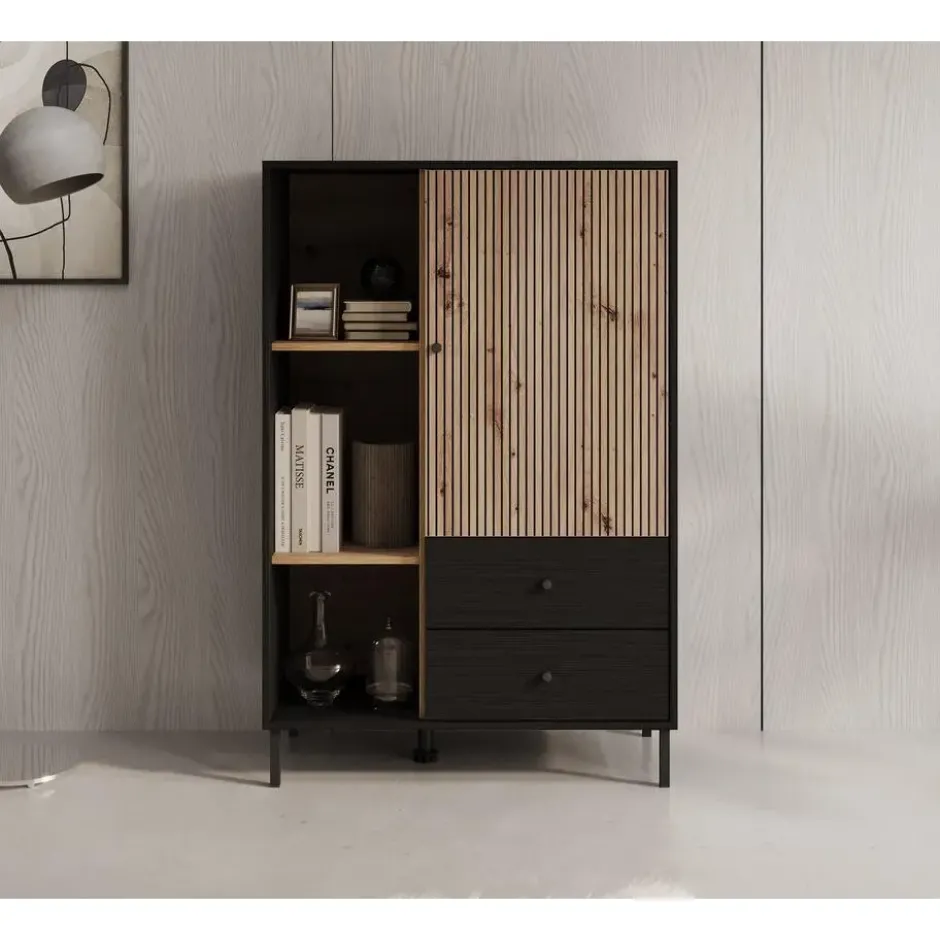 Meubella - Vitrinekast Charles 1 - Zwart eiken - 87 cm