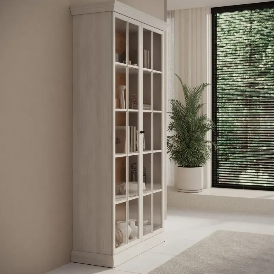 Meubella - Vitrinekast Leroy - Wit eiken - 102 cm