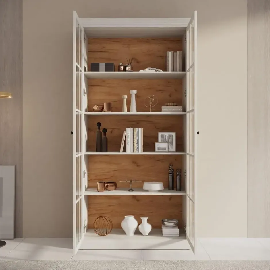 Meubella - Vitrinekast Leroy - Wit eiken - 102 cm