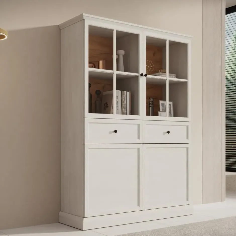 Meubella - Vitrinekast Leroy - Wit eiken - 114 cm