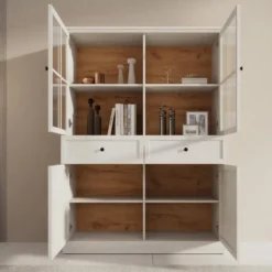Meubella - Vitrinekast Leroy - Wit eiken - 114 cm