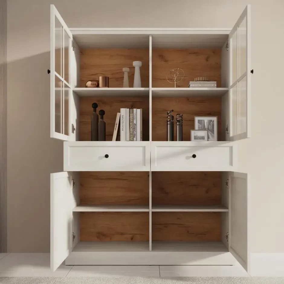 Meubella - Vitrinekast Leroy - Wit eiken - 114 cm