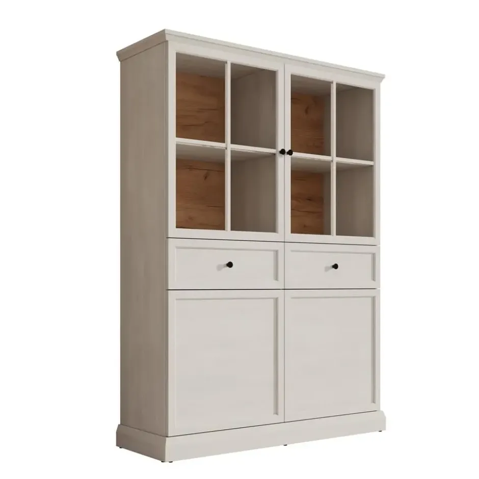 Meubella - Vitrinekast Leroy - Wit eiken - 114 cm