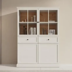 Meubella - Vitrinekast Leroy - Wit eiken - 114 cm