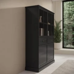 Meubella - Vitrinekast Leroy - Zwart eiken - 114 cm