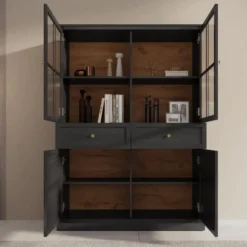 Meubella - Vitrinekast Leroy - Zwart eiken - 114 cm