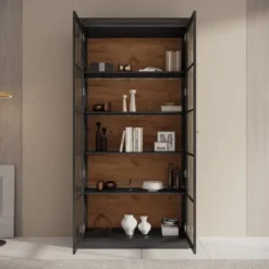 Meubella - Vitrinekast Leroy - Zwart eiken - 102 cm