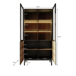 Meubella - Vitrinekast Ludwig - Zwart - Eiken - 100 cm - Hoog
