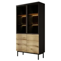 Meubella - Vitrinekast Ludwig - Zwart - Eiken - 100 cm - Hoog
