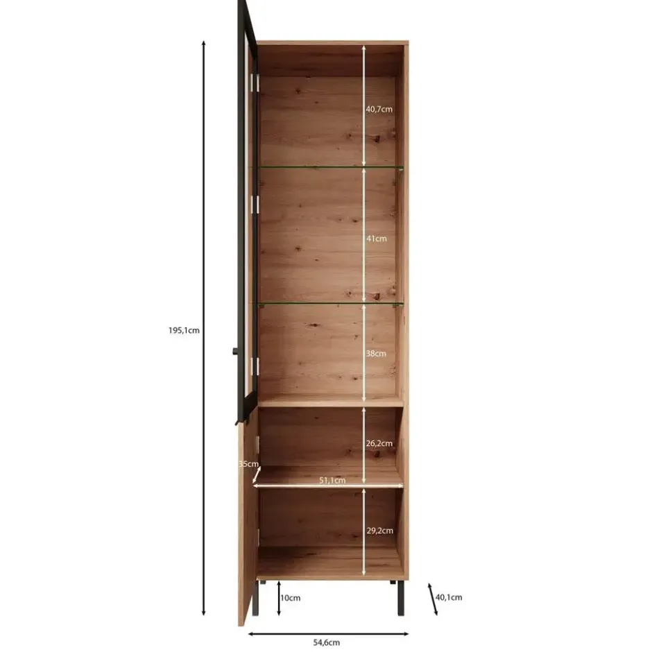 Meubella - Vitrinekast Malaika - Eiken - 55 cm
